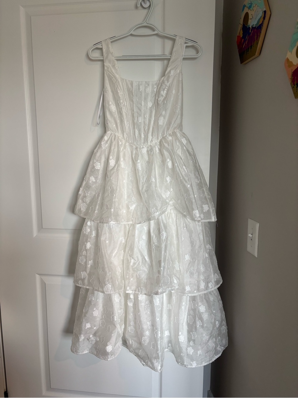 Lulu's White Tiered Floral Lace Maxi Dress